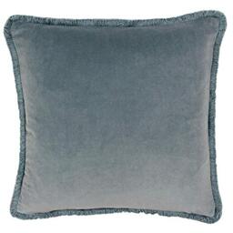 "Riva Paoletti Freya Cushion Cover Duck Egg Blue Super Soft Velvet Fabric Cotton Fringed Edges Machine Washable 100% Polyester 45 X 45cm (18"" X 18"" Inches)"