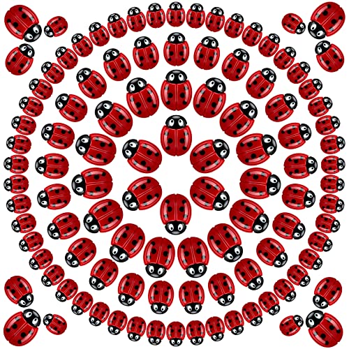 100 Pieces Tiny Resin Ladybugs Decor 0.98 Inch, 0.74 Inch, 0.55 Inch Ladybugs Craft Ornaments Plastic Ladybugs Shaped Embellishments Resin Ladybugs Charms for Party Wreath Home Decoration (Ladybugs)