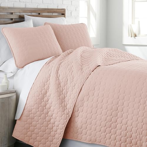 Southshore Fine Living, Inc. Oversized Full Size Quilt Bedding Set, Lightweight Bedspread, Soft Coverlet 3-Piece Set with Two Matching Quilted Pillow Shams, All Season Full/Queen Quilts, Pastel Pink