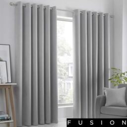 "Fusion Strata Woven Eyelet Lined Curtains, Silver, 90 x 90 Inch, 100% Polyester, W228cm (90"") x D228cm (90"")"