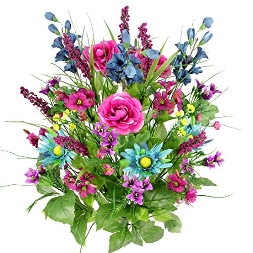 Admired By Nature Artificial Dahlia, Morning Glory and Ranunculus and Blossom Fillers Mixed Bush - 30 Stems for Home, Wedding, Restaurant and Office Decoration Arrangement, Turquoise/Lilac/Celery
