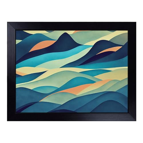 Lap Tray with Bean Bag Cushion, Showstopping Abstract Mountains - Handmade in the UK, Raised Wooden Edge, Padded Cushion, Heat-Resistant Wipe-Clean Surface, for Meals, Laptops and Crafts