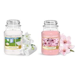 Yankee Candle Scented Candle, Clean Cotton & Cherry Blossom Large Jar Candle, Up to 150 Hours Burn Time