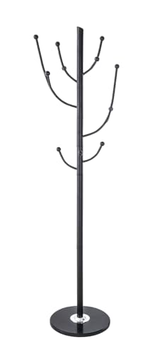 OFFICER PRODUCTS Helsinki Coat Stand Metal Freestanding Clothes Rack 11 Hooks for Office Clothes Scarves Handbags Hats Modern Design Black Height 178 cm Marble Base