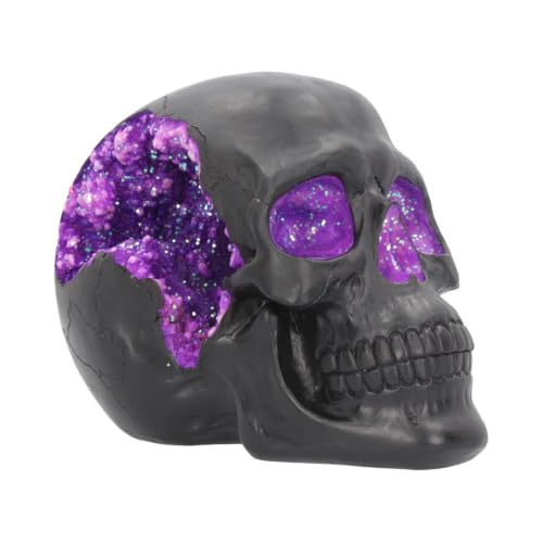 Nemesis Now Geode Skull Ornament with Glitter Detail - Matte Black Skull with Sparkling Purple Geode Crystal Effect