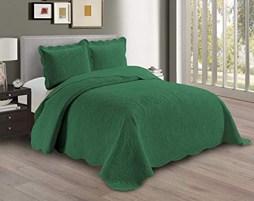 Linen Plus Embossed Coverlet Bedspread Set Oversized Solid Hunter Green King/California King Bed Cover Bedding New # Dana