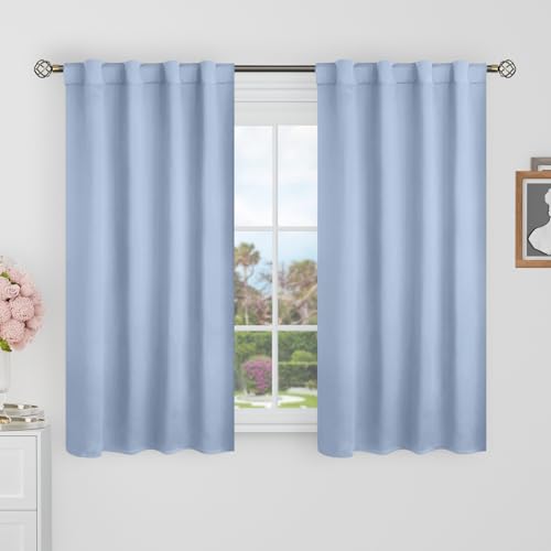 BGment 40 Inch Length Blackout Curtains for Cafe - 38 x 40 inch Short Window Curtains Rod Pocket and Back Tab Thermal Insulated Room Darkening Curtains for Kitchen Bathroom, 2 Panels, Spa Blue