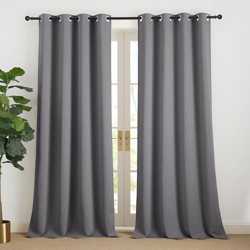 NICETOWN Opaque Curtain 240 cm Long Living Room Set of 2 H 240 x W 140 cm Grey Thermal Curtain Cold Protection Curtains Modern Blackout Curtains with Eyelets