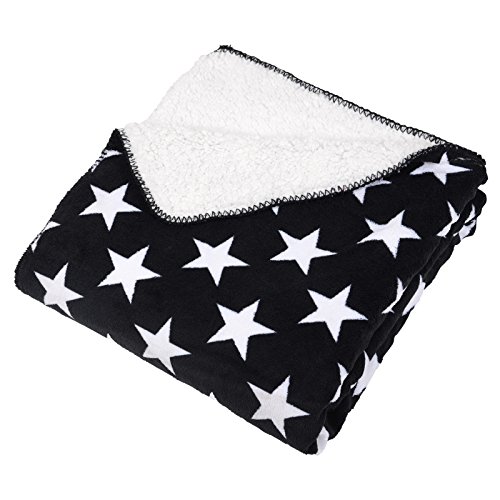 Micro-Pro Black/White Stars Fleece Blanket Soft Sherpa Home Sofa Bed Throw 150x200cm
