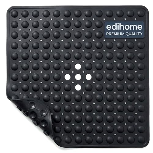 edihome, Non-Slip Bath Mat, 53 x 53 cm, Shower Mat, Shower Mat, Bubbles with Suction Cups, BPA-Free, Antibacterial, Mildew Resistant, Family Safety (Dark Grey, 53 x 53 cm)