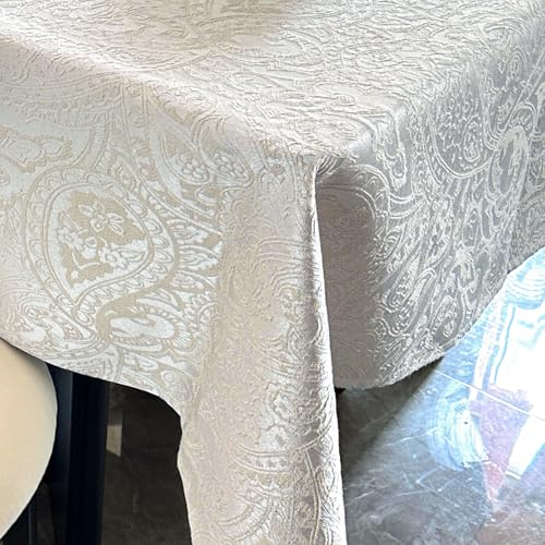ZIWUROAD French Rectangle Tablecloth, Luxurious Retro Jacquard Waterproof Washable Table Cloth, Elegant Table Cover for Dining Party Wedding Baby Shower Kitchen (72''x54'', Milky White)