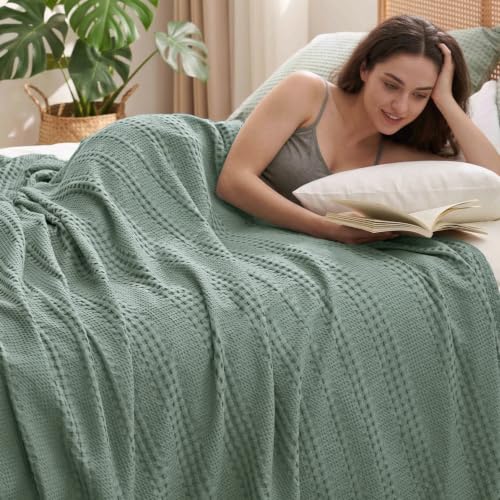 "PHF Cooling Waffle Blanket Queen Size, Lightweight 60% Rayon from Bamboo & 40% Cotton Breathable Blanket for Hot Sleepers, Summer Use, Soft Luxury for Bed Couch Sofa, 90""x90"", Slate"