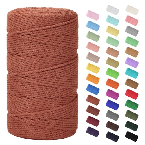 HOMEBOBO Macrame Cord 3mm x 220Yards (656Feet),Natural Cotton Macrame Rope - 4 Strands Twisted Macrame Cotton Cord for Wall Hanging,Plant Hangers,Crafts,Gift Wrapping and Wedding Decorations,Rust Red