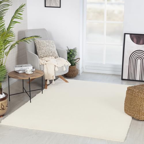 Livabliss Soso Shaggy Berber Carpet 160x213 cm, Living Room & Bedroom, Soft Plush Thick Pile, Neutral Boho Fluffy Style, Easy Care, White