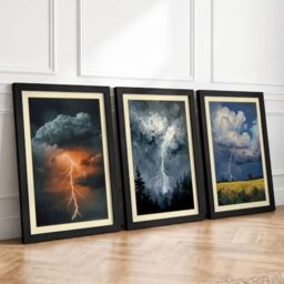 Storm and Lightning Triptych Dramatic Set of 3 Framed Wall Art Prints A4