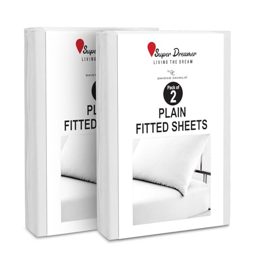 GC GAVENO CAVAILIA 2 Pack Fitted Sheet King Size - Deep Pocket 25cm - Microfiber Bed Sheet (152x203 cm) - Wrinkle & Fade Resistant - Elastic Corners - Breathable & Easycare Bottom Sheet - White