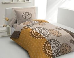 Home Linge Passion - Duvet Cover - 2 Pieces - 100% Cotton - 57 Thread Count - Single - 140 x 200 cm - Yucatan - Grey and Ochre Orange