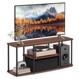 SONGMICS HOME Superfast Toolless Assembly, TV Stand for TVs up to 50 Inches, TV Cabinet Table Unit, Living Room, 110 x 35 x 46 cm, Shelves, Natural Walnut and Ink Black LTV500K01