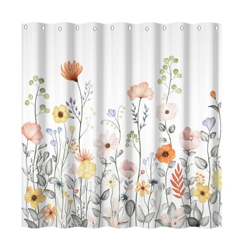 Flower Shower Curtain, Fabric Shower Curtain, Floral Plants Shower Curtains for Bathroom Natural 48x72 inch Bathroom Curtain Decor Waterproof with 12 Hooks for Home Hotel Machine Washable Curtain