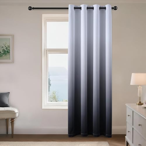 Yakamok Light Blocking Ombre Curtains,Black and Greyish White Gradient Color Curtains for Bedroom,Room Darkening Thermal Insulated Grommet Window Drapes for Living Room(1 Panels,52x84 Inch)