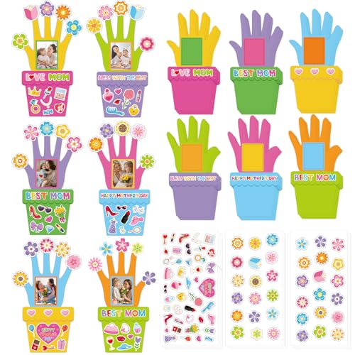 Sereliy 24 PCS Mother's Day Picture Frame Ornaments Paper DIY Photo Frame Craft Set Hanging Decorations For Mother Gifts(Flowerpot)