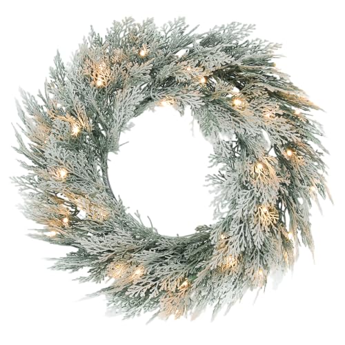 HOMCOM 60cm/ 24inch Prelit Christmas Wreath 35 Warm White LED Lights Timer