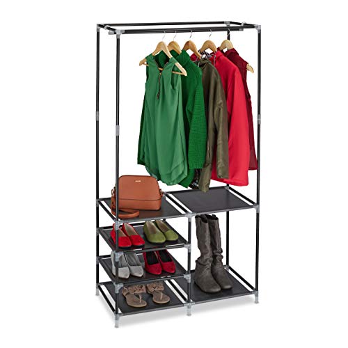 Relaxdays Open Coat Rack, Shoe Racks for 10 Pairs, Clothes Rail, Hallway Storage, Free-Standing, HWD: 160x84x43cm, Black