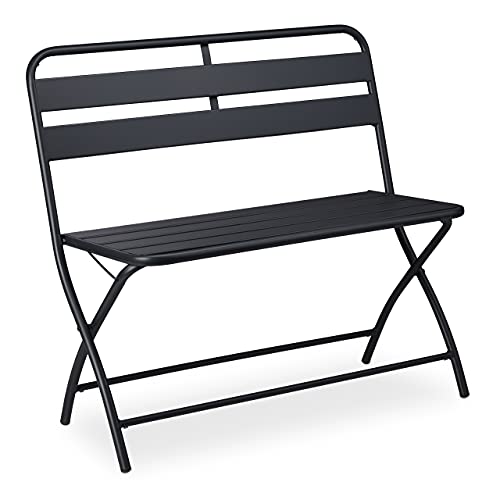 Relaxdays Garden Bench, foldable, HBT: 83,5x90x49 cm, weatherproof, 2-seater, garden, balcony, folding bench, steel bench, grey