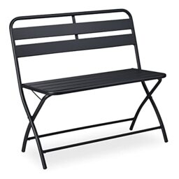 Relaxdays Garden Bench, foldable, HBT: 83,5x90x49 cm, weatherproof, 2-seater, garden, balcony, folding bench, steel bench, grey