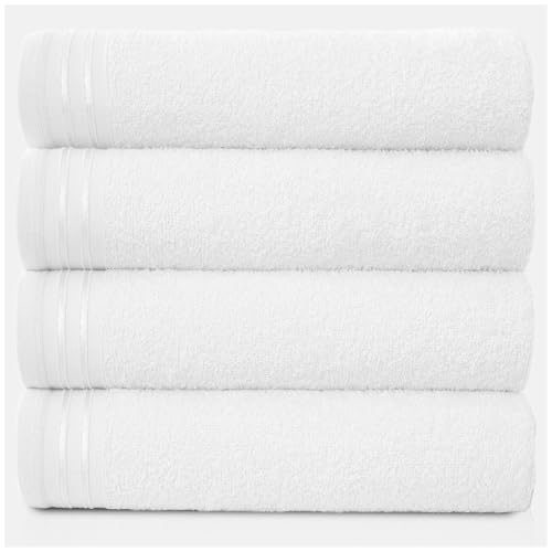 GC GAVENO CAVAILIA Large Towels Bath Sheet - Highly Absorbent Egyptian Cotton Towel Set - 4 Pack Extra Soft Large Bath Towel White - Quick Dry Bath Sheets - 450 GSM Washable Towels, 75X135 Cm