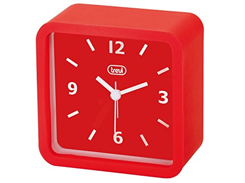 Trevi SL 3820 Alarm Clock with Large Dial, Rubberized Finish and Shockproof Silicone Cover, Silent Sweep Movement, Wall Hanging, Red