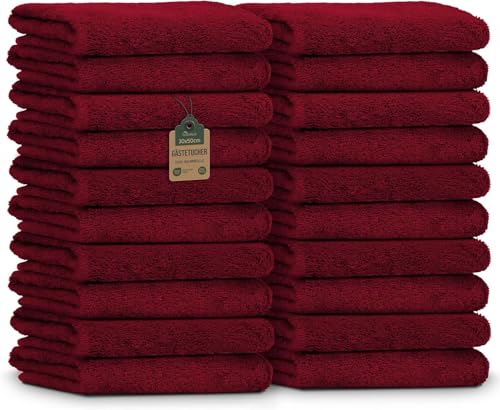 NatureMark Guest Towels - Pack of 20 (30 x 50 cm), 100% Cotton, Oeko-Tex Certified, Soft, Absorbent and Easy to Clean - For Bathroom, Guests & Spa - Bordeaux Red