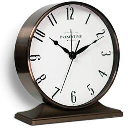 PRESENTIME & Co Lewis Mantel Alarm Clock, Desk and Shelf Clock, Tabletop Decoration, 5.5 x 5 inch, Silent no Ticking, Metal Base, Bronze Finish, Arabic Numeral