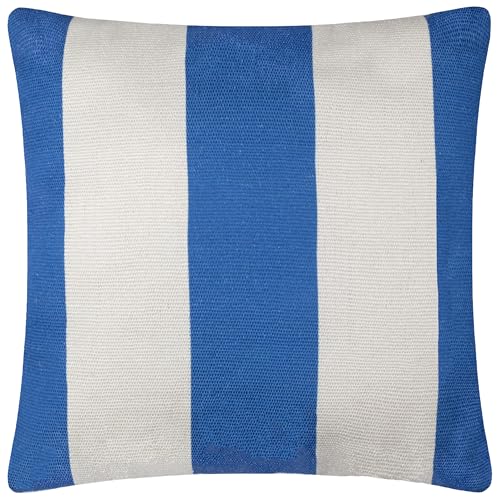 furn. Deck Stripe Woven Outdoor Cushion Cover – Reversible Bold Stripe Design, Heavy-Duty Fabric for Lasting Use (White/Blue, Cover Only, 59x59cm)