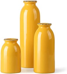 CwlwGO Ceramic Vase Set, 3 Small Modern Rustic Yellow Square Vases, Perfect for Living Room Decor