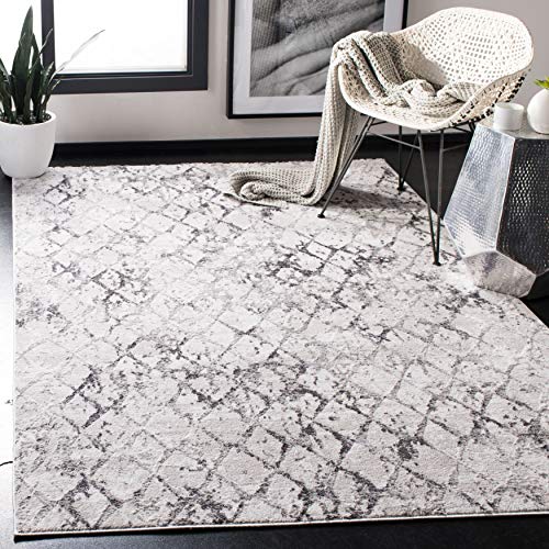 Safavieh Distressed Rug for Living Room, Dining Room, Bedroom - Amelia Collection, Short Pile, in Grey and Light Grey, 90 x 90 cm