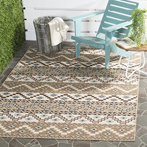 Safavieh Bold & Bright Indoor Woven Rectangle Area Rug, Veranda Collection, VER095, in Creme / Brown, 201 X 290 cm for Living Room, Bedroom or Any Indoor Space
