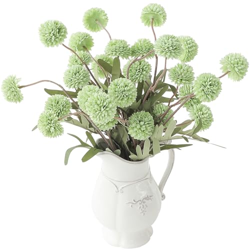 Floroom 6pcs Elf Green Faux Silk Mums Artificial Flowers, Bulk Fake Small Mini Chrysanthemums with Stems for DIY Sage Green Wedding Centerpieces Floral Arrangements Vase Fillers Home Decorations