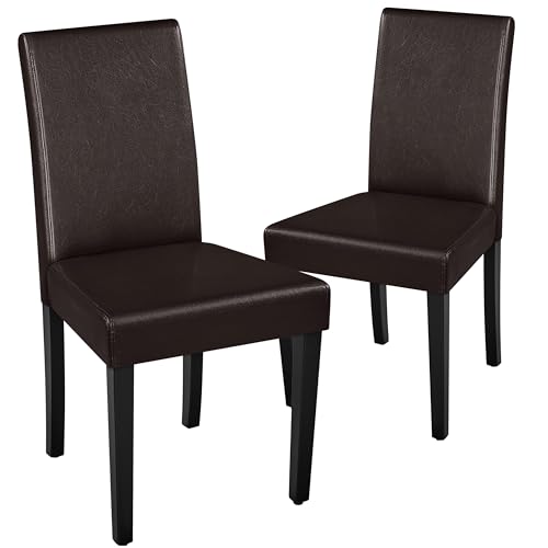 Yaheetech Leather Dining Chair Set of 2 High Back Padded Armless Dark Brown