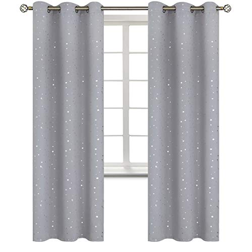 BGment Light Grey Star Blackout Curtains for Kid's Bedroom - Grommet Thermal Insulated Room Darkening Printed Curtains for Living Room, Set of 2 Panels (42 x 84 Inch, Light Grey)