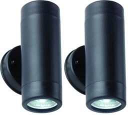 National Lighting Icarus Outdoor Lights - Mains Powered Dimmable Outdoor Security Lights - GU10 LED Up Down Black Outdoor Wall Lights - IP44 Weatherproof Wall Lights (Pack of 2)
