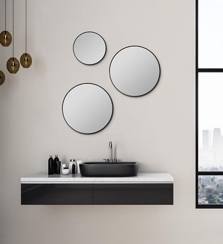 Talos Picasso Mirror Black Diameter 40 cm Aluminium Frame, Round Bathroom Mirror for Stylish Ambience - Elegant Wall Mirror that combines Functionality and Modern Design