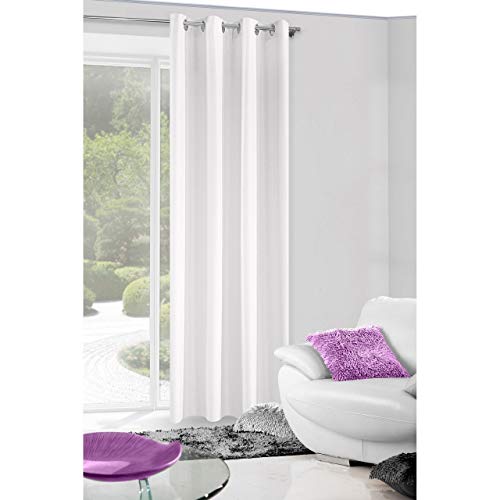 Eurofirany Plain Shimmering 8 Eyelets Thread Curtains Pack of 1 Classic Glamour Modern Living Room Bedroom Lounge, Polyester, White, Silver, 140 x 250 cm