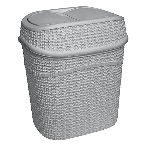 "Bath Bliss 9.5 Liter Swing Top Waste Bin Sailor Knot Trash Can - Dimensions: 11.22"" x 8.27"" x 12.6"" - Great for Office - Bathroom - Lid Remove - Grey - Bathroom Wastebasket - Grey"
