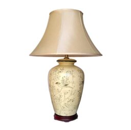 DOWNTON INTERIORS UK Large Oriental Ceramic Table Lamp with Porcelain Base and Faux Silk Shade. Traditional Cream Birds and Blossoms Design (M8771) - Chinese Mandarin Style