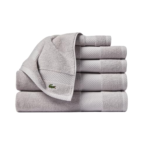 Lacoste Heritage Supima Cotton 6-Piece Towel Set, 2 Bath Towels, 2 Hand Towels, 2 Washcloths, Microchip ??? Highly Absorbent & Quick Drying, Bathroom Essential, Machine Washable