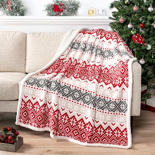 PAVILIA Premium Christmas Sherpa Throw Blanket - Christmas Decoration, Fleece, Plush, Warm, Cozy Reversible Microfiber Holiday Blanket 50 x 60