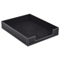 PU Leather 1-Layer Stackable Office File Document Tray Case Rack Paper Letter Tray Desk File Document Organizer Holder (Black)