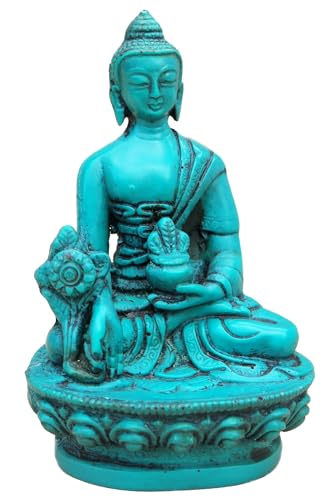 mytibetshop Medicine Buddha Turquoise Statue for Healing, Home Altar, or Meditation Space, Handcrafted by Himalayan Artisans in Nepal
