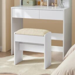 VASAGLE Dressing Table Stool, Velvet Upholstered Makeup Stool, Modern Footrest with Anti-Slip Pads, for Dressing Room, Bedroom, Entryway, Matte White and Cream White KAILYN Collection RDS001WD02